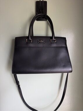 kate spade black leather handbag with gold logo